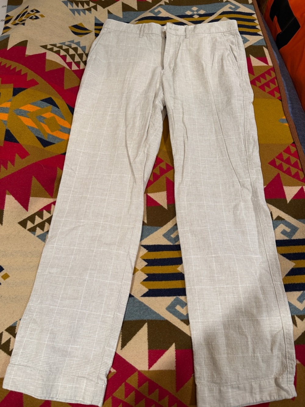 J. Crew Men's Straight-Leg Beige Windowpane Pants